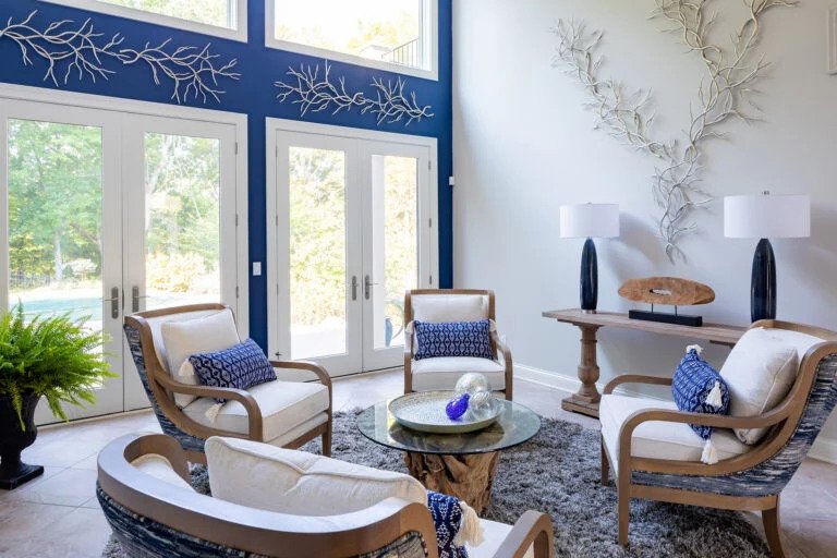 coastal design design living with blue accents 