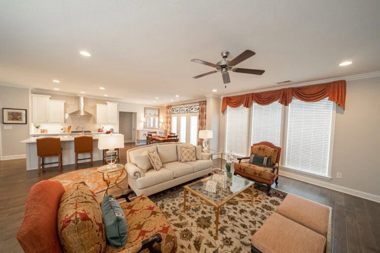 traditional living room design with tan accents 